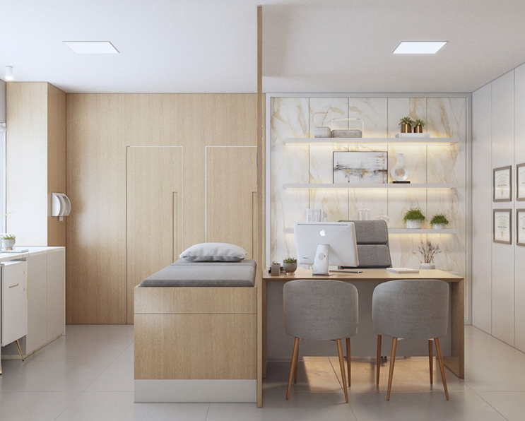 Escritorio y área de consulta del consultorio