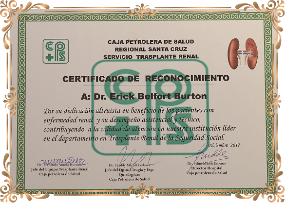 Certificado de la Sociedad Cruceña de Urología